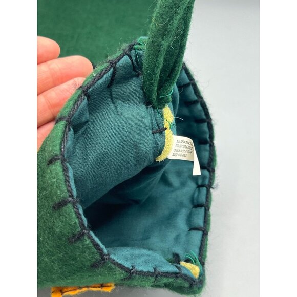 3D Christmas Santa Elf Stocking With Stars & Bear Shoes Green Felt Lined 18" L - Picture 3 of 9